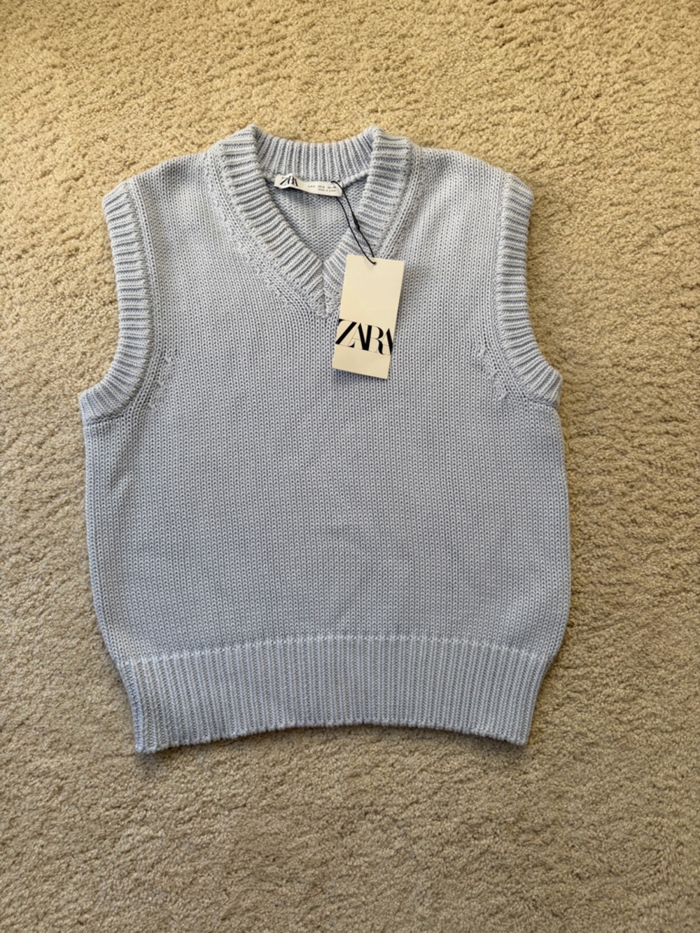 Zara Pale Blue Knit Sleeveless V-Neck Sweater Vest